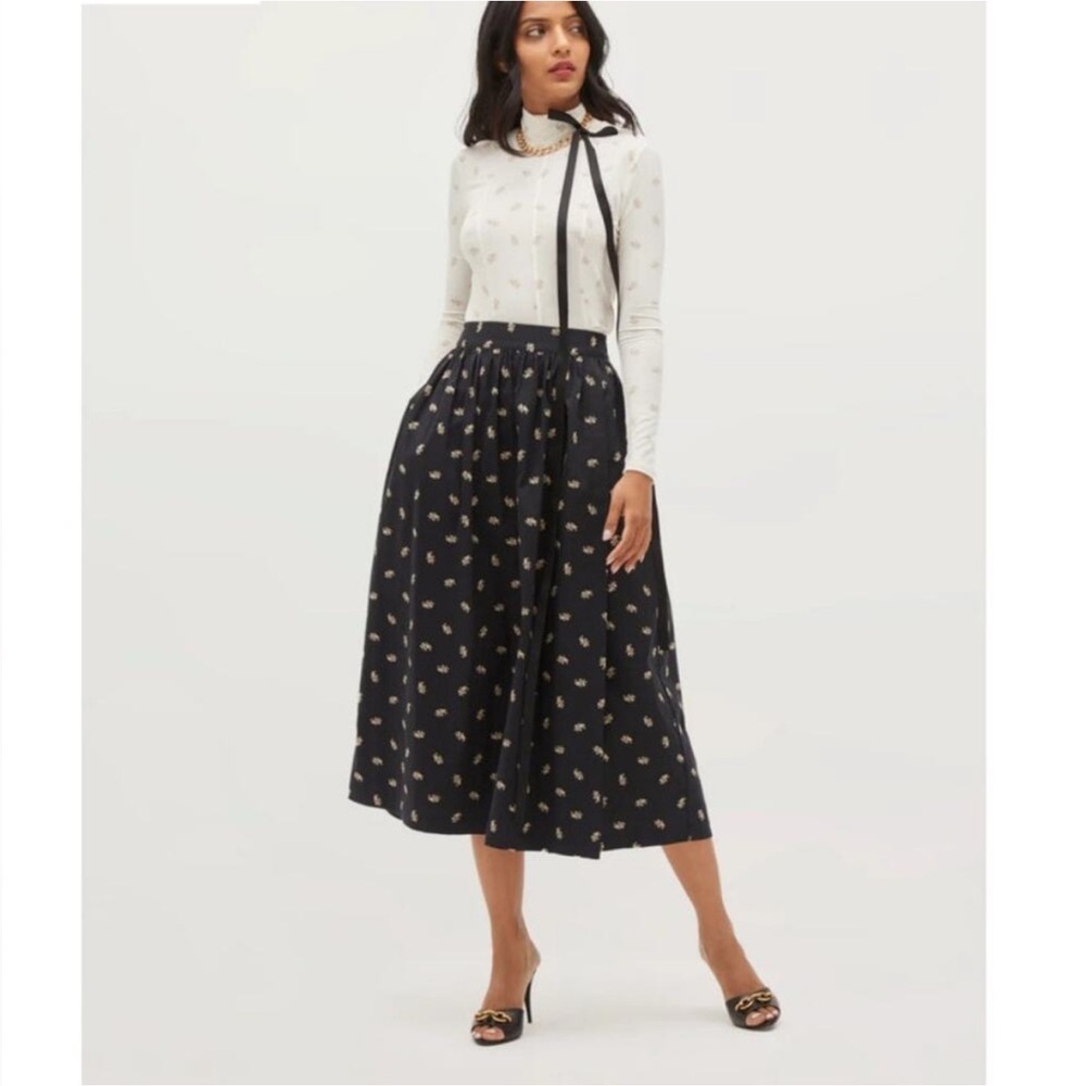 Hill House Black and White Pleated Midi Skirt
